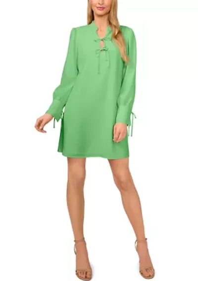Petite Long Sleeve Tie Front Dress