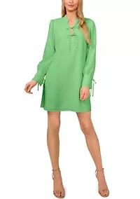 Petite Long Sleeve Tie Front Dress