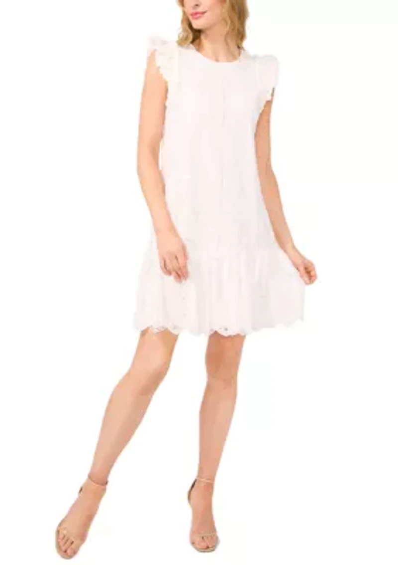 Petite Ruffle Shoulder Lace Mini Dress