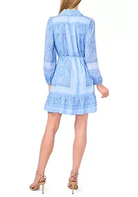 Petite Long Sleeve Tie Waist Shirt Dress with Buttons