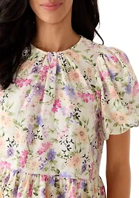 Petite Puff Sleeve Crew Neck Peplum Top