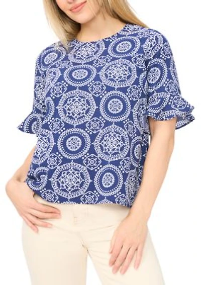 Petite Flutter Sleeve Print Blouse