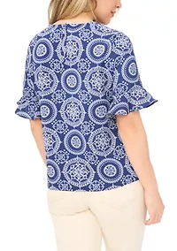 Petite Flutter Sleeve Print Blouse