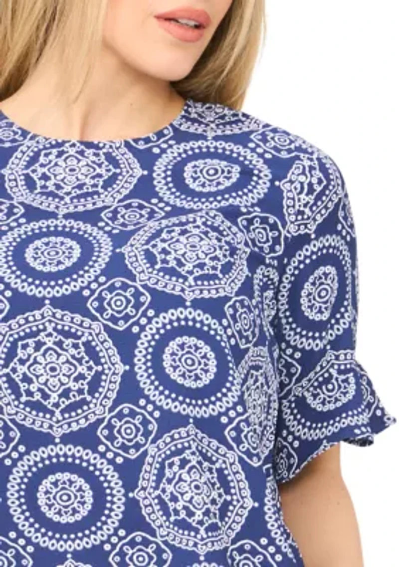 Petite Flutter Sleeve Print Blouse