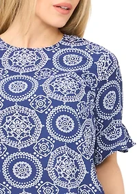 Petite Flutter Sleeve Print Blouse