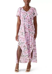 Petite Short Sleeve V-Neck Midi Dress