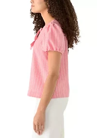 Women's Puff Sleeve Tie Top