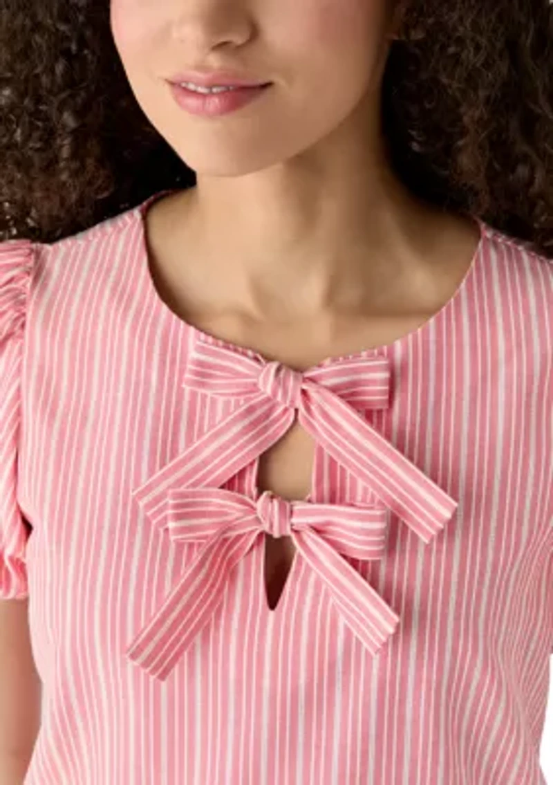 Women's Puff Sleeve Tie Top