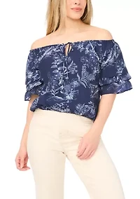 Petite Off Shoulder Print Top