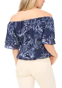 Petite Off Shoulder Print Top