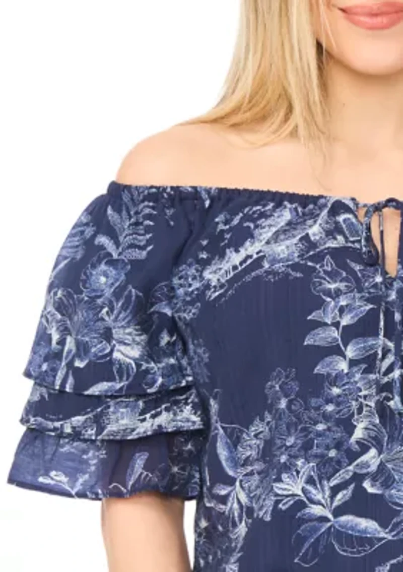 Petite Off Shoulder Print Top