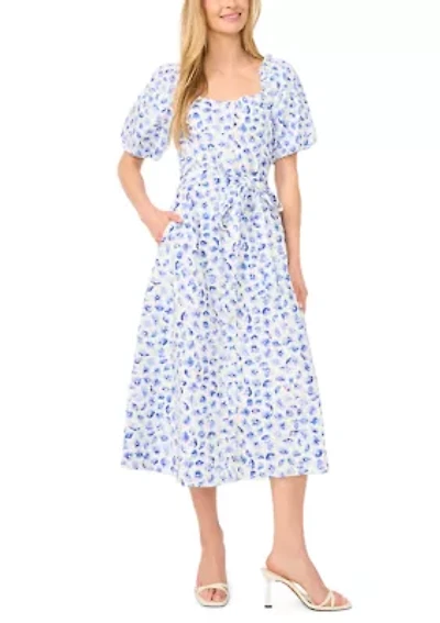 Petite Puff Sleeve Sweetheart Dress