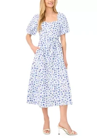 Petite Puff Sleeve Sweetheart Dress