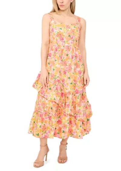 Petite Asymmetrical Hem Ruffle Midi Corset Dress