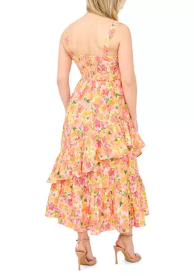 Petite Asymmetrical Hem Ruffle Midi Corset Dress