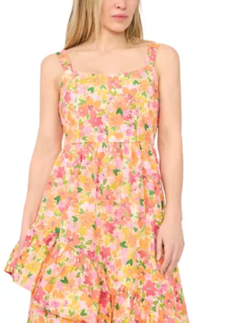 Petite Asymmetrical Hem Ruffle Midi Corset Dress