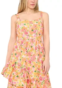 Petite Asymmetrical Hem Ruffle Midi Corset Dress