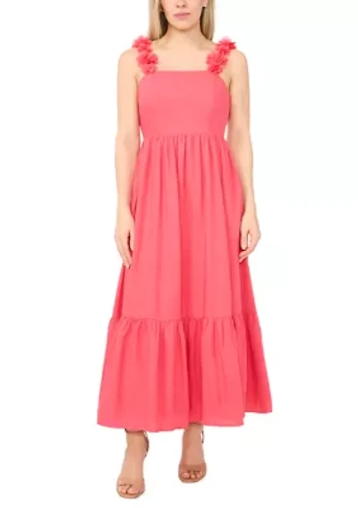Petite Floral Strapped Tiered Midi Dress