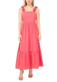 Petite Floral Strapped Tiered Midi Dress
