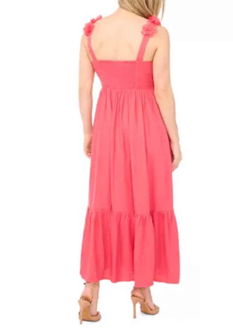 Petite Floral Strapped Tiered Midi Dress