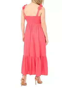 Petite Floral Strapped Tiered Midi Dress