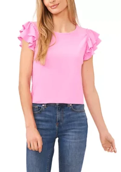 Petite Double Ruffle Sleeve Knit Top
