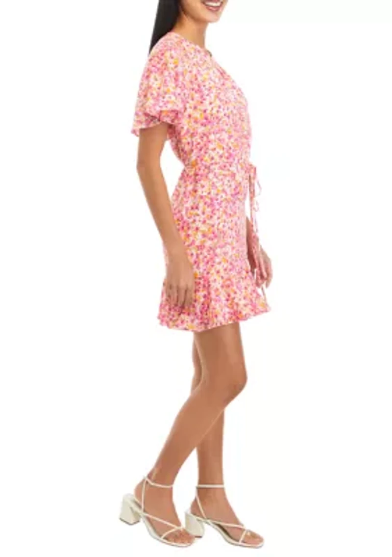 Petite Short Sleeve Raglan Flutter Hem Skater Dress