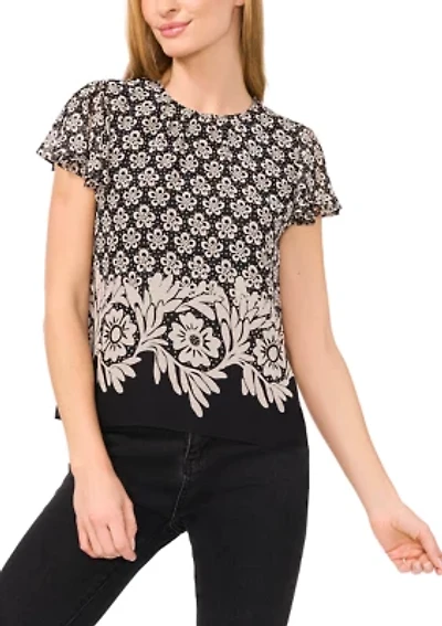 Petite Flutter Sleeve Printed Top