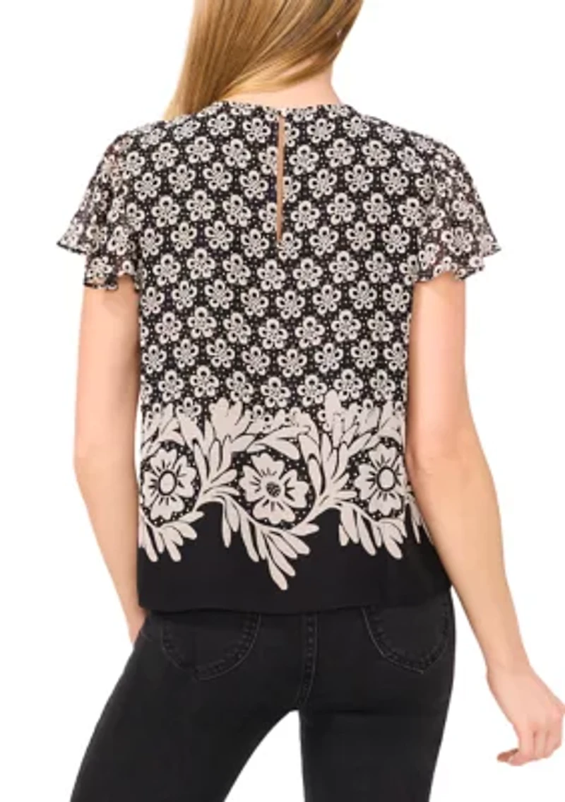 Petite Flutter Sleeve Printed Top