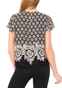 Petite Flutter Sleeve Printed Top