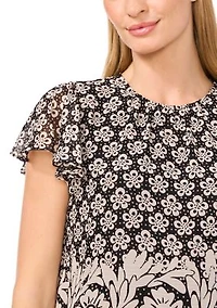 Petite Flutter Sleeve Printed Top