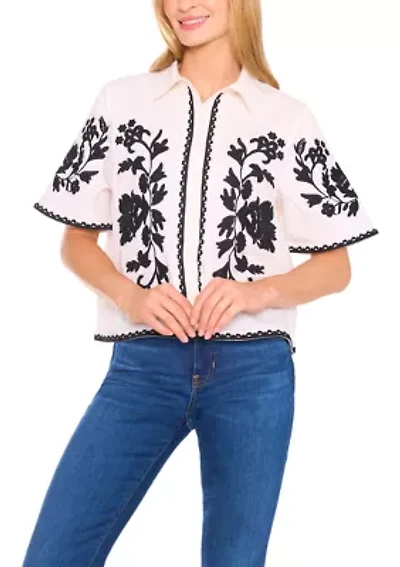 Petite Relaxed Floral Embroidered Blouse