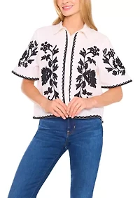 Petite Relaxed Floral Embroidered Blouse