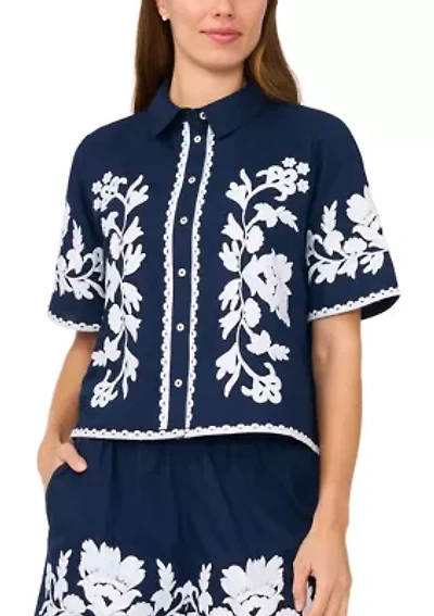 Petite Relaxed Floral Embroidered Blouse