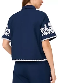 Petite Relaxed Floral Embroidered Blouse
