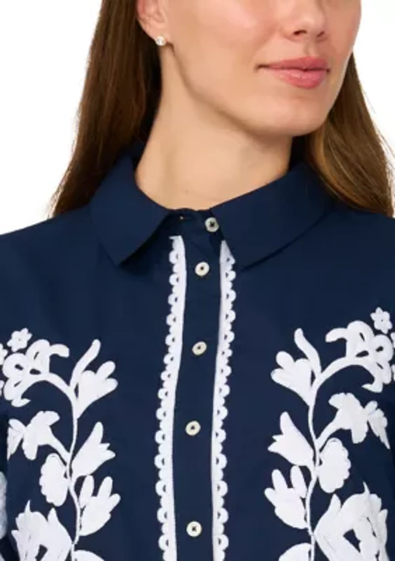Petite Relaxed Floral Embroidered Blouse