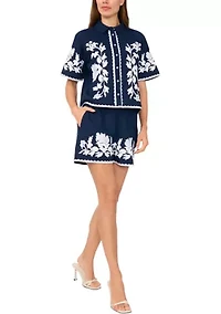 Petite Relaxed Floral Embroidered Blouse
