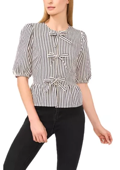 Petite Bow Front Peplum Hem Top