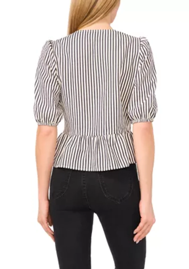 Petite Bow Front Peplum Hem Top
