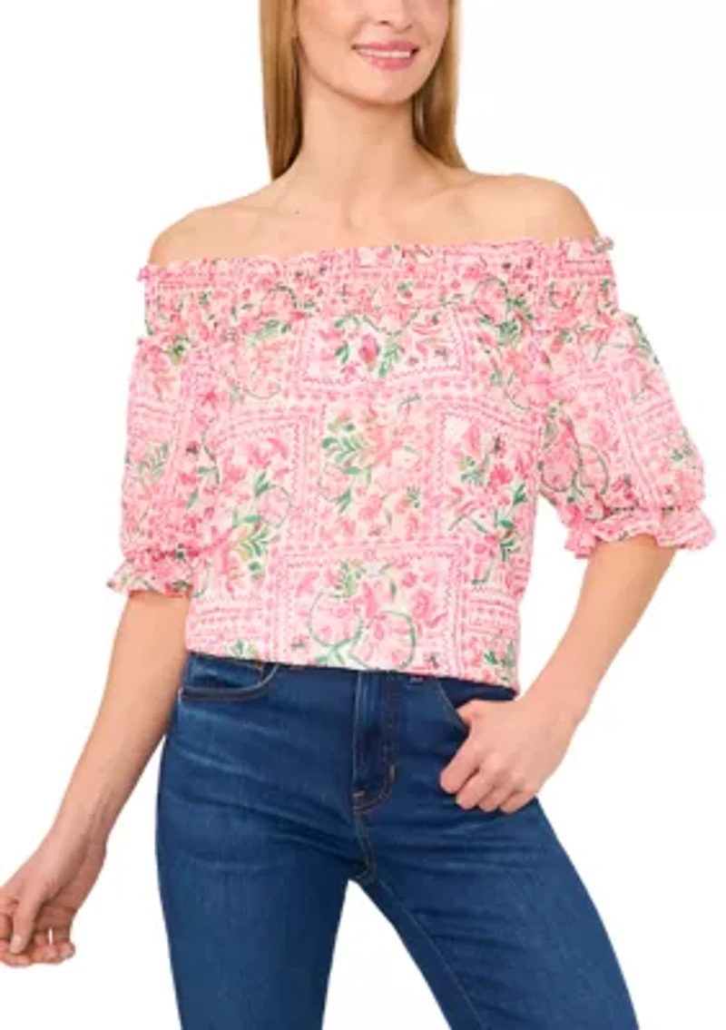 Petite Off the Shoulder Printed Top