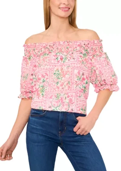 Petite Off the Shoulder Printed Top
