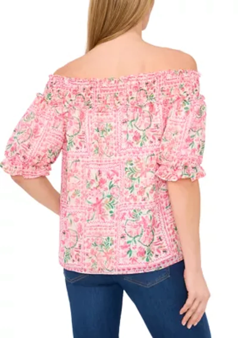 Petite Off the Shoulder Printed Top