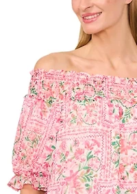 Petite Off the Shoulder Printed Top
