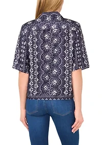 Petite Puff Sleeve Button Front Top