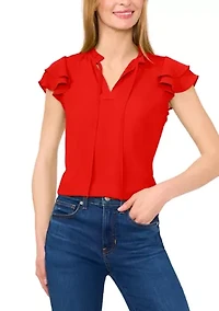 Petite Tie Front Flutter Sleeve Top