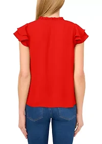 Petite Tie Front Flutter Sleeve Top