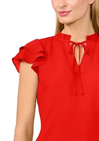 Petite Tie Front Flutter Sleeve Top