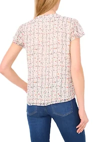 Petite Split Neck Flutter Sleeve Top