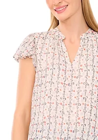 Petite Split Neck Flutter Sleeve Top