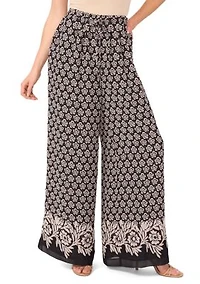 Petite Elastic Waist Printed Wide Leg Pants